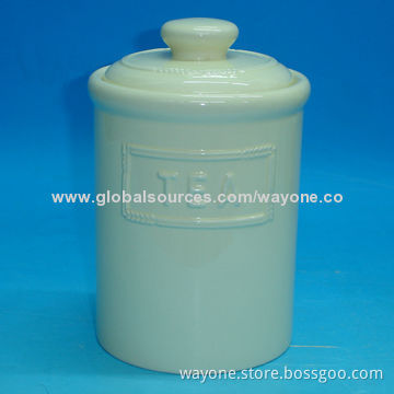 Ceramic tea jar with embossed words, food-safe, easy to take care, for coffee/sugar/biscuit storage